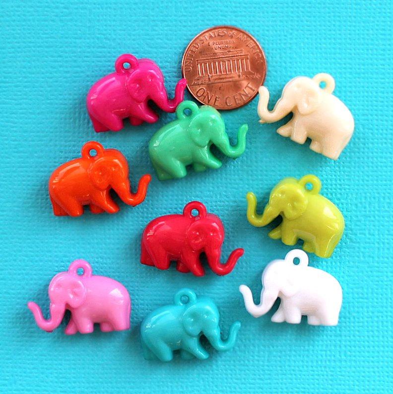 12 Elephant Acrylic Charms Assorted Colors 2 Sided - K213