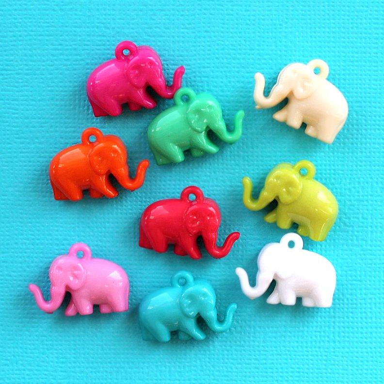 12 Elephant Acrylic Charms Assorted Colors 2 Sided - K213