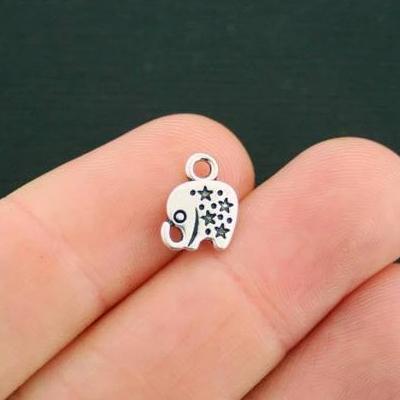 12 Elephant Antique Silver Tone Charms 2 Sided - SC4841