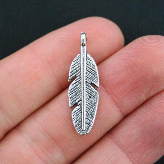 12 Feather Antique Silver Tone Charms 2 Sided - SC3673