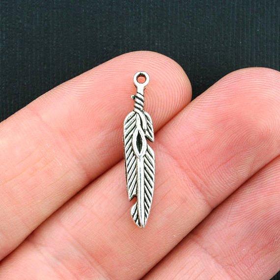 12 Feather Antique Silver Tone Charms - SC3657