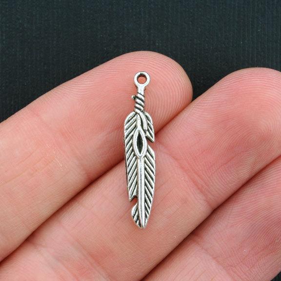 12 Feather Antique Silver Tone Charms - SC3657