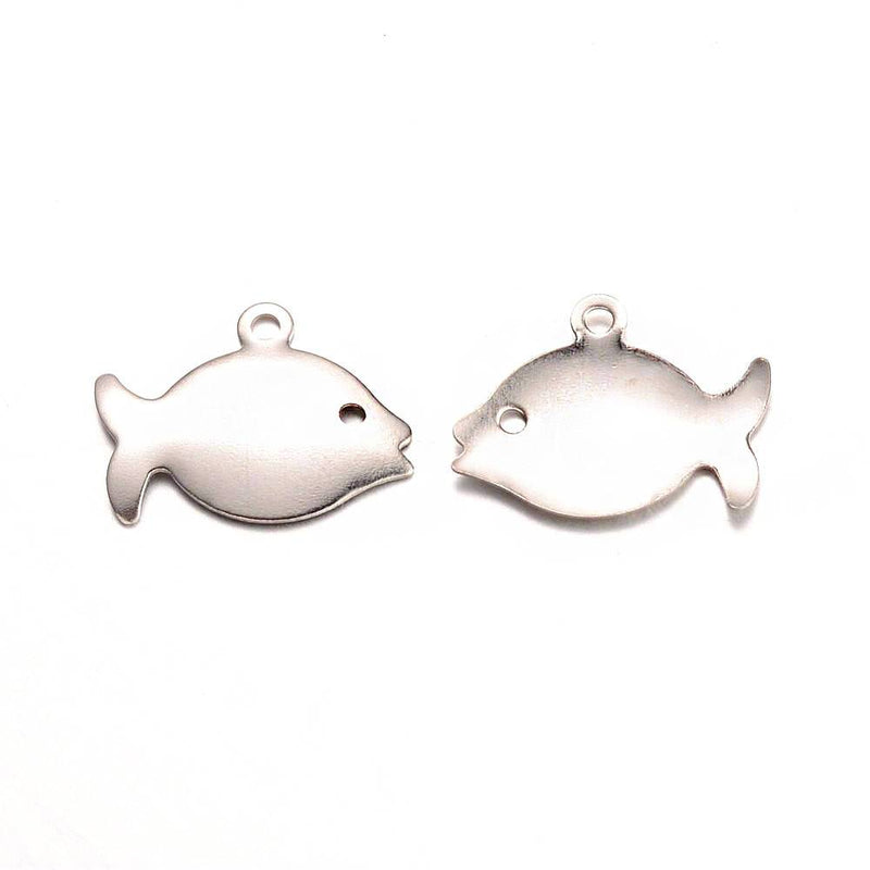12 Fish Silver Tone Stainless Steel Charms 2 Sided - MT484