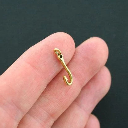 12 Fish Hook Antique Gold Tone Charms 2 Sided - GC499