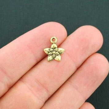 12 Flower Antique Gold Tone Charms 2 Sided - GC822