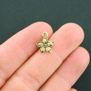 12 Flower Antique Gold Tone Charms 2 Sided - GC822