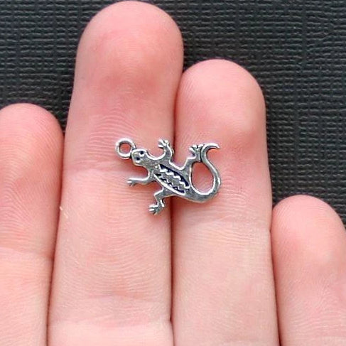 12 Gecko Antique Silver Tone Charms 2 Sided - SC2240