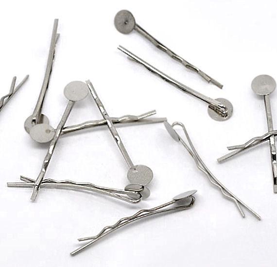 Épingles à cheveux argentées - 44 mm avec tampon adhésif de 8 mm - 12 pièces - Z010