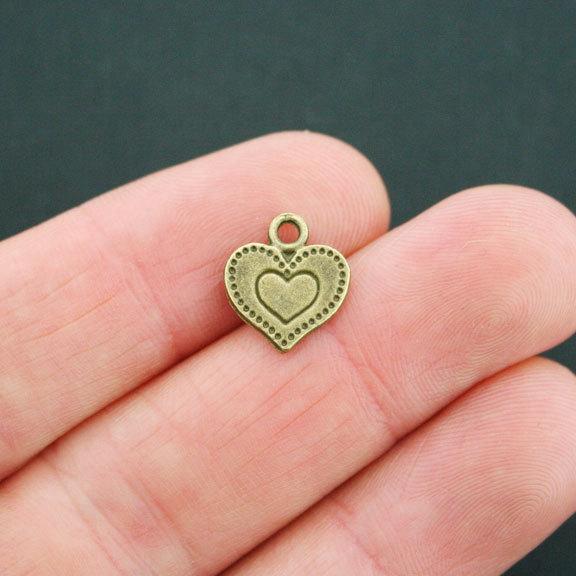 12 Heart Antique Bronze Tone Charms 2 Sided - BC1453