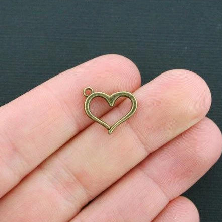 12 Heart Antique Bronze Tone Charms 2 sided - BC1214