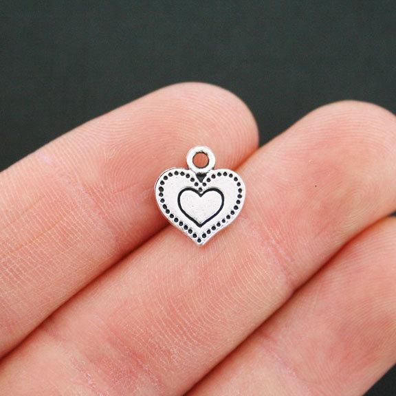 12 Heart Antique Silver Tone Charms 2 Sided - SC2183