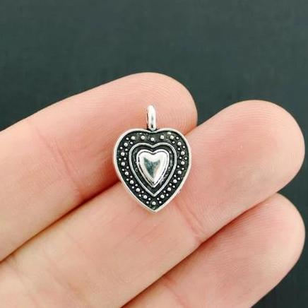 12 Heart Antique Silver Tone Charms - SC7900