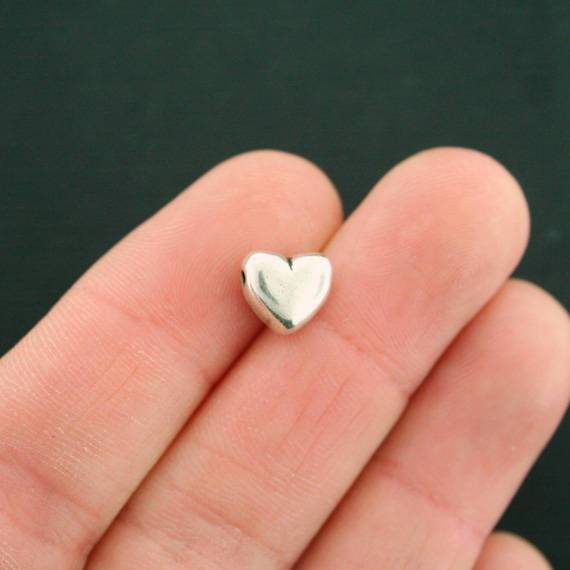 Heart Spacer Beads 10mm x 9mm - Silver Tone - 12 Beads - SC7482