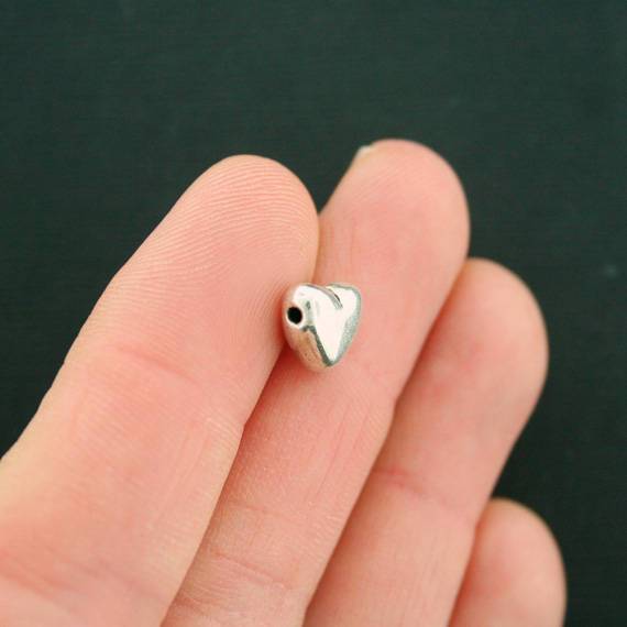 Heart Spacer Beads 10mm x 9mm - Silver Tone - 12 Beads - SC7482