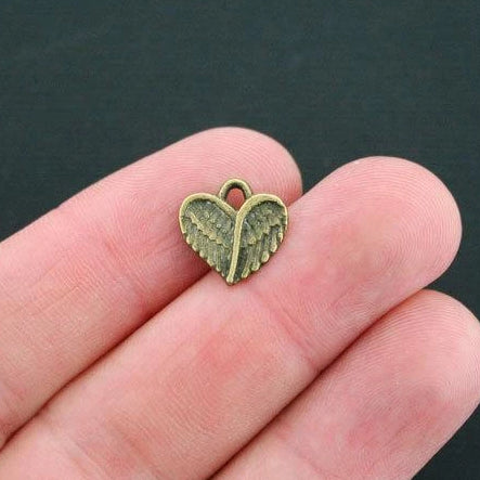 12 Heart Wings Antique Bronze Tone Charms - BC1197