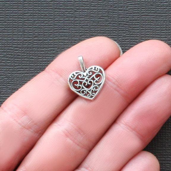 12 Hearts Antique Silver Tone Charms 2 Sided - SC2209