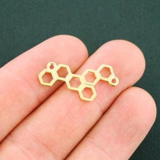 12 Honeycomb Connector Gold Tone Charms - GC945
