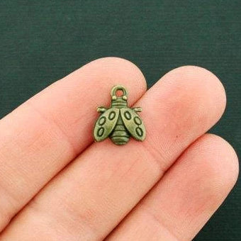 12 Ladybug Antique Bronze Tone Charms - BC1648