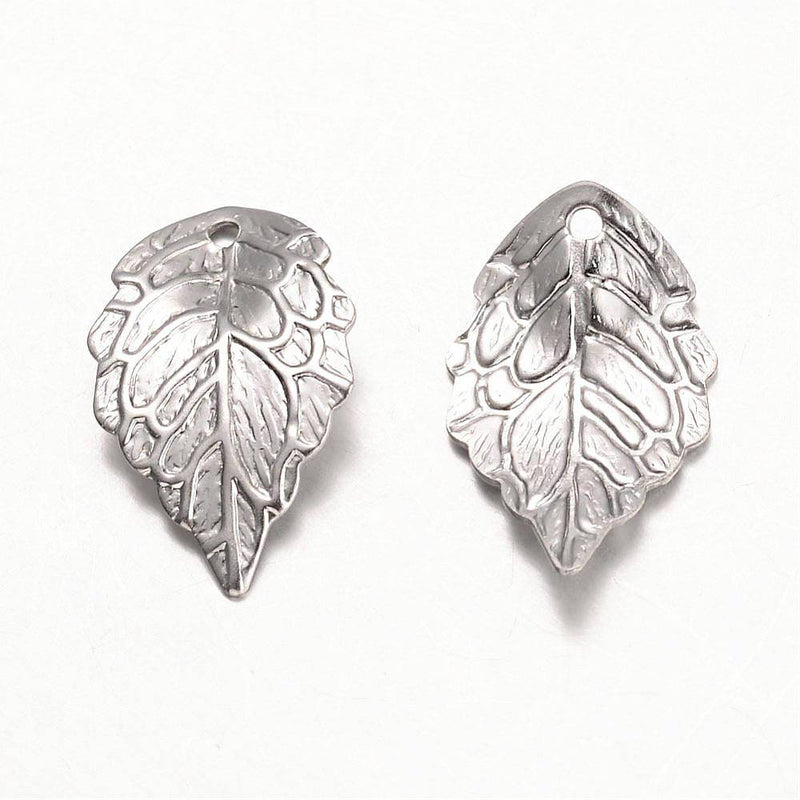 12 Leaf Silver Tone Stainless Steel Charms 2 Sided - MT478
