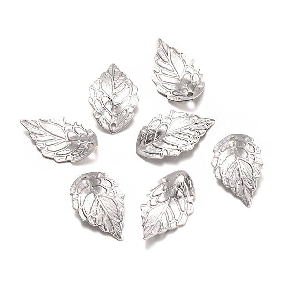 12 Leaf Silver Tone Stainless Steel Charms 2 Sided - MT478
