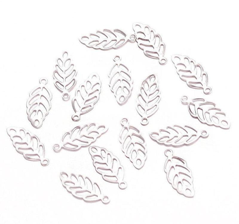 12 Leaf Silver Tone Stainless Steel Charms 2 Sided - MT479