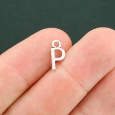 12 Letter P Antique Silver Tone Charms 2 Sided - SC4863