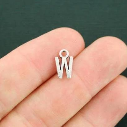 12 Letter W Antique Silver Tone Charms 2 Sided - SC4870