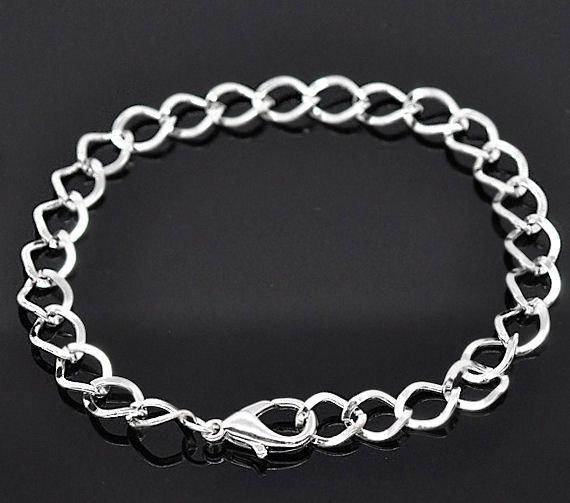 Silver Tone Link Curb Chain Bracelets 8" - 7mm - 12 Bracelets - N023