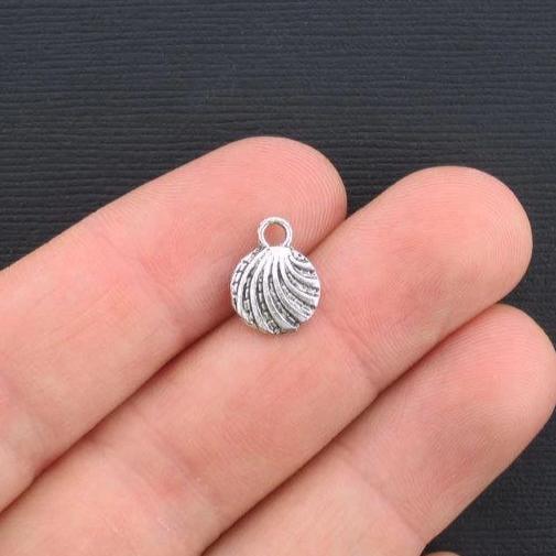 12 Seashell Antique Silver Tone Charms 2 Sided - SC2734