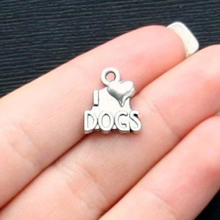12 I Love Dogs Antique Silver Tone Charms - SC1229