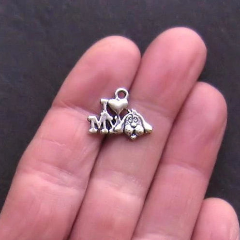 12 Love My Dog Antique Silver Tone Charms - SC968