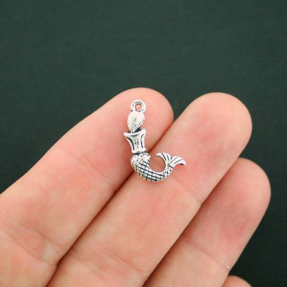 12 Mermaid Antique Silver Tone Charms 2 Sided - SC6428