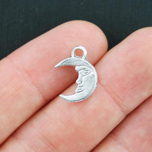12 Crescent Moon Antique Silver Tone Charms 2 Sided - SC3779