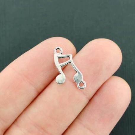 12 Music Note Connector Antique Silver Tone Charms 2 Sided - SC2708