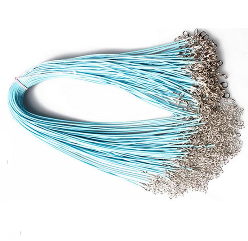 Light Blue Wax Cord Necklace 18" Plus Extender - 2mm - 12 Necklaces - N205