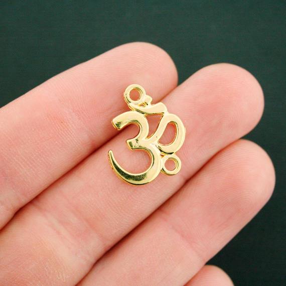 12 Om Connector Antique Gold Tone Charms - GC057