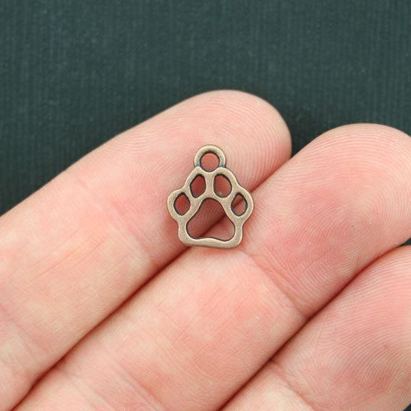 12 Paw Print Antique Copper Tone Charms 2 Sided - BC1000
