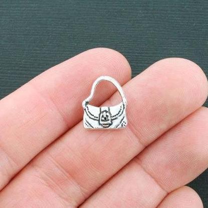 12 Purse Antique Silver Tone Charms 2 Sided - SC4296