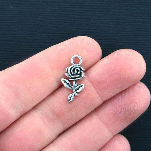 12 Rose Antique Silver Tone Charms - SC2160