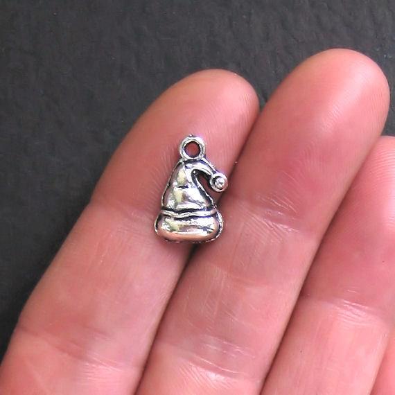 12 Santa Hat Antique Silver Tone Charms - XC027