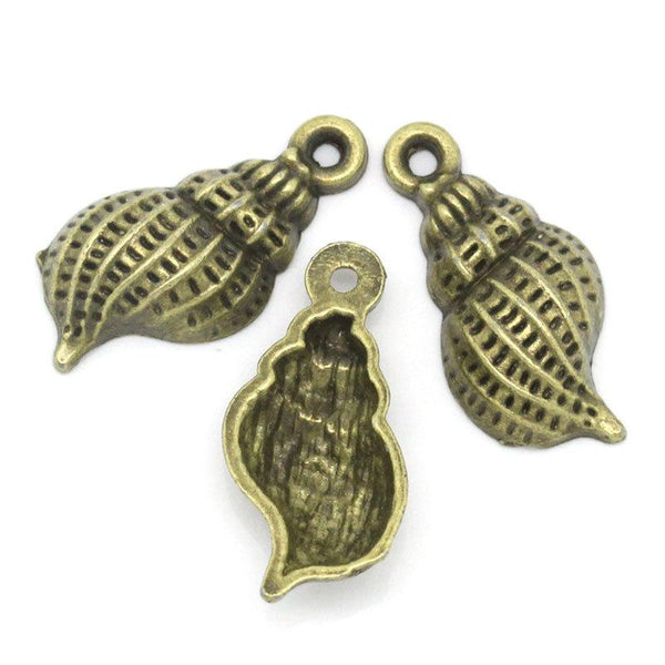 12 Sea Shell Antique Bronze Tone Charms - BC784
