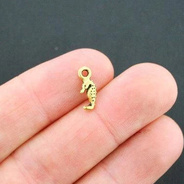 12 Seahorse Antique Gold Tone Charms 2 Sided - GC119