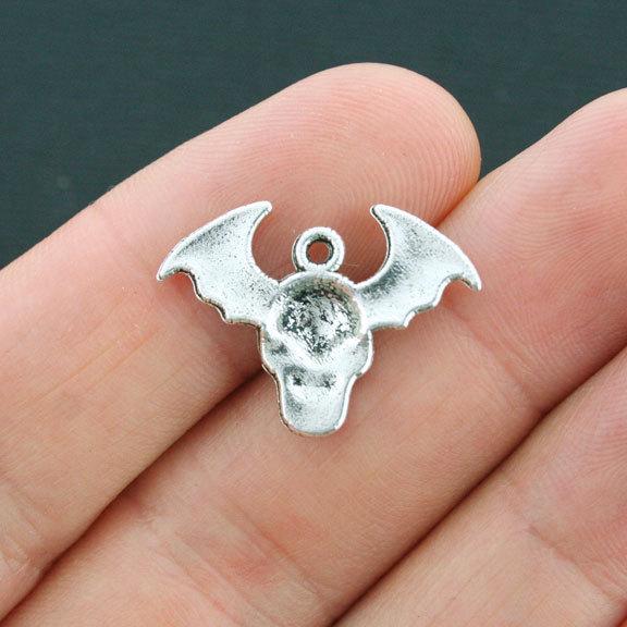 12 Skull Antique Silver Tone Charms - SC4026