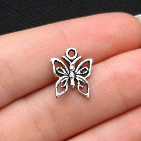 12 Butterfly Antique Silver Tone Charms - SC1881