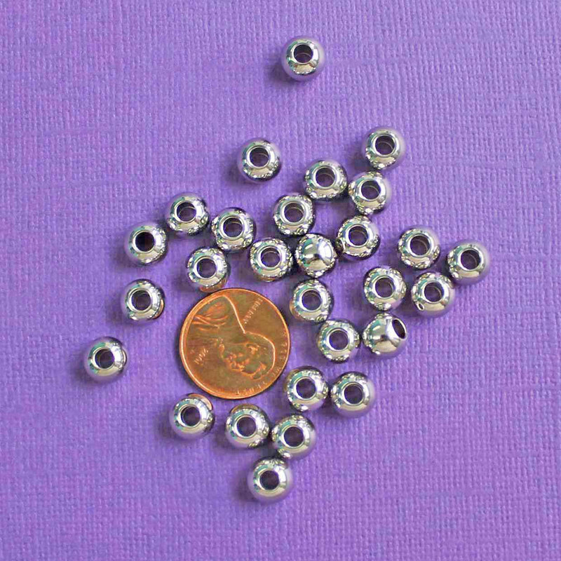 Perles Intercalaires Rondes 8mm x 8mm - Acier Inoxydable Argenté - 12 Perles - FD468