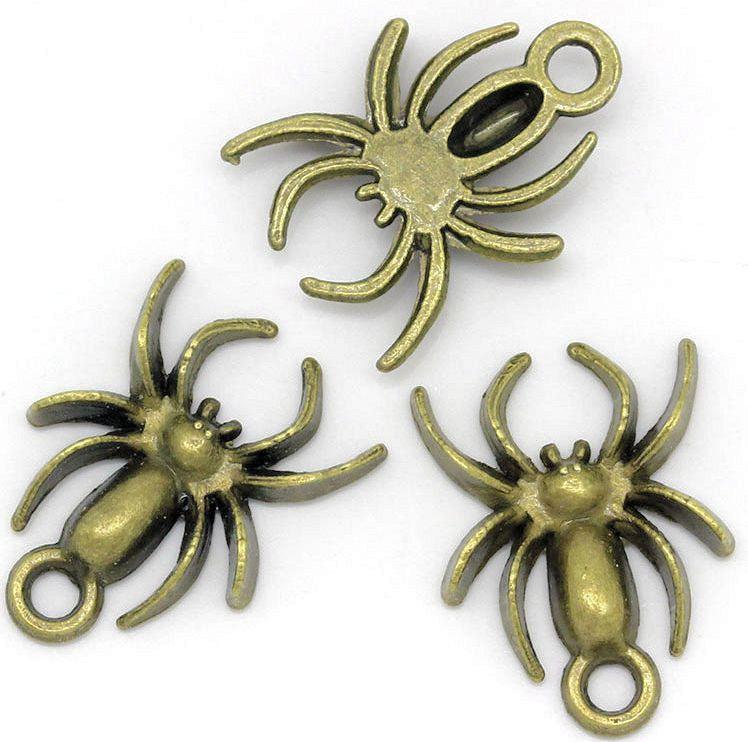 12 Spider Antique Bronze Tone Charms - BC661