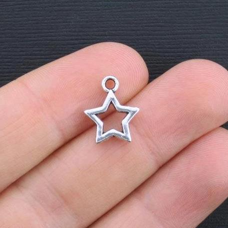 12 Star Antique Silver Tone Charms 2 Sided - SC2481