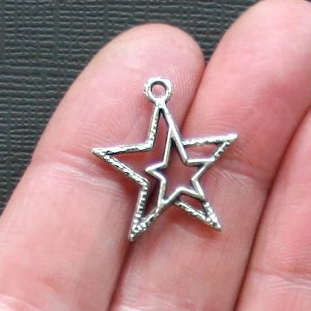 12 Star Antique Silver Tone Charms 2 Sided - SC894
