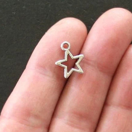 12 Star Antique Silver Tone Charms 2 Sided - SC1661