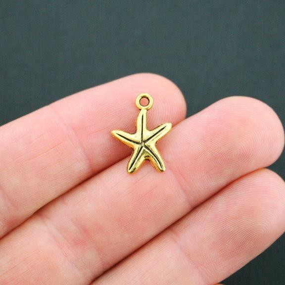 12 Starfish Antique Gold Tone Charms - GC587